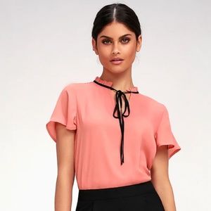 Lulu's Committed to Love Coral Pink Short Sleeve Top